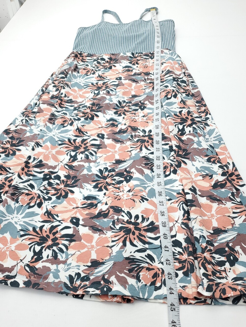 Pact Fit & Flare Strappy Midi Dress Lake Blossoms/Stripe Cotton Cozy Autumn Sz M - Picture 4 of 13
